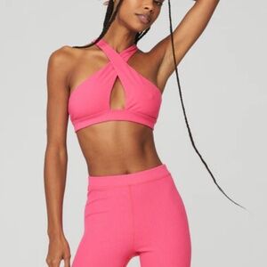 NWOT | ALO YOGA | Ribbed Destination Bra & High Waist Legging - Pink Fuchsia | S